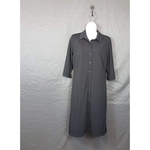 Style & Co Black Full Button Down Petites Small Dress 3/4 Sleeves Polyester PS - Picture 1 of 13